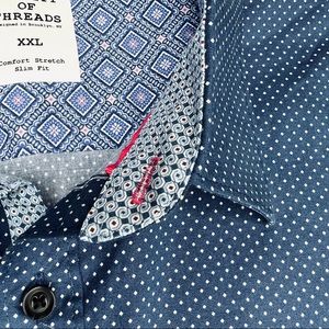 SOCIETY OF THREADS Slim Fit Collared Casual Button Down Shirt Navy XXL
